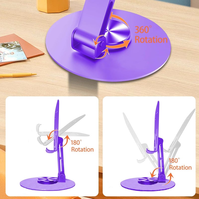 Lusosh Universal Metal Cell Phone Stand, Multi-Angel Adjustable 360° Rotation Non-Slip Metal Phone Stand Compatible with iPhone 17 16 Pro Max and All Smartphones (Purple) - Image 4